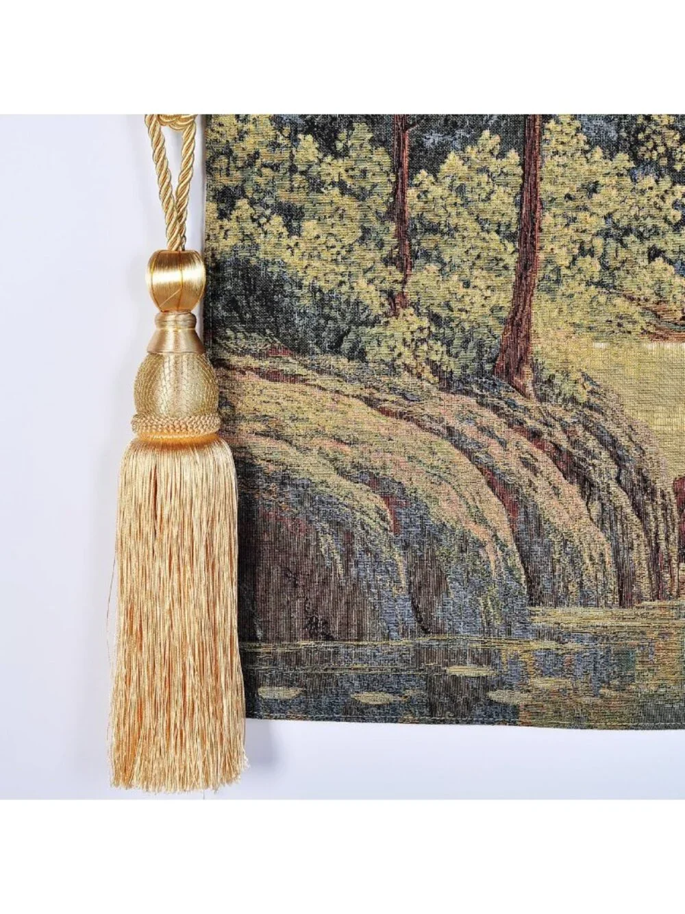 Vintage Nature Tapestry Wall Hanging Set with Rod & Tassels - Aesthetic Green